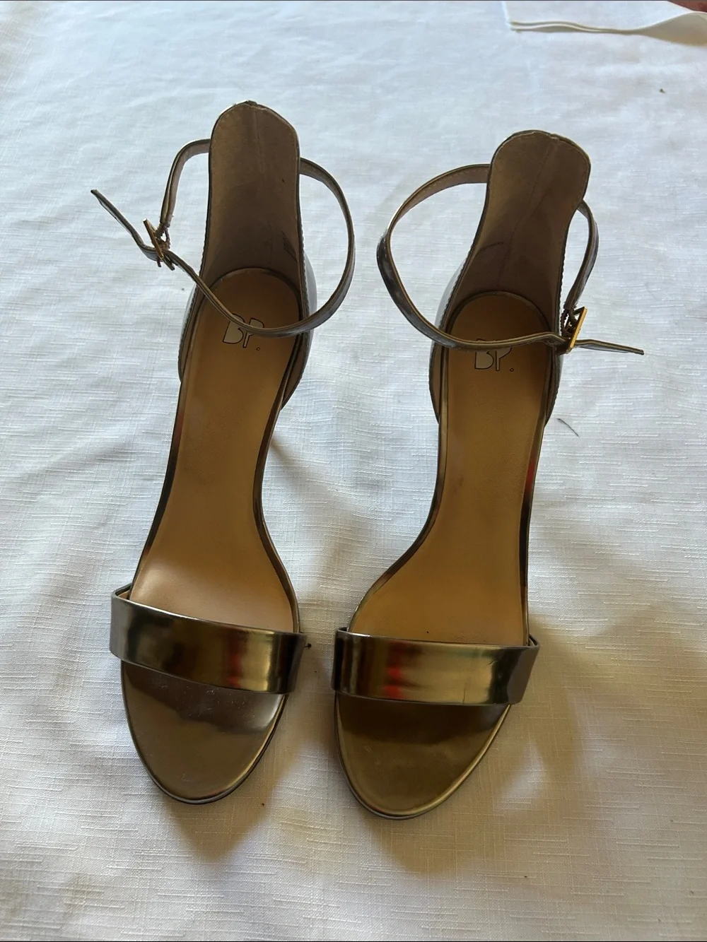 Women's Metallic Ankle Strap Heeled Sandals